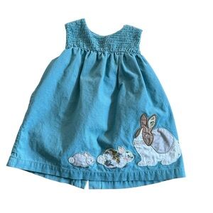 Baby Boden Easter Dress Bunny Appliqué Corduroy embroidered Sleeveless Girl 3-6M